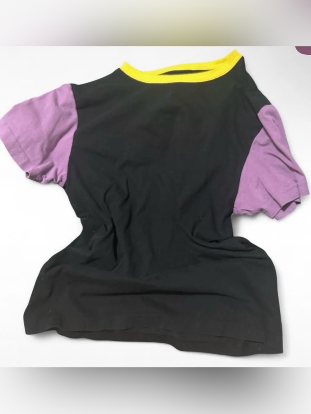 Original Use Black Tee with Purple Sleeves and Yellow Neck